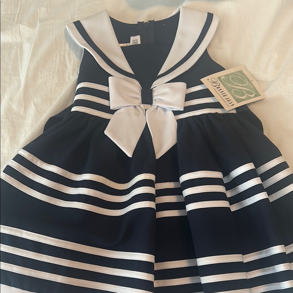 Bonnie Jean Navy and White Striped Formal Dress